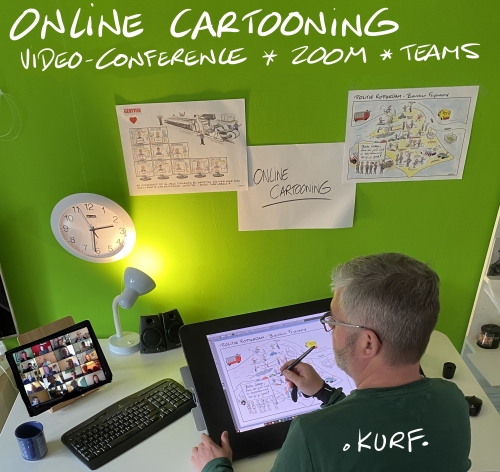 online cartooning tijdens meeting