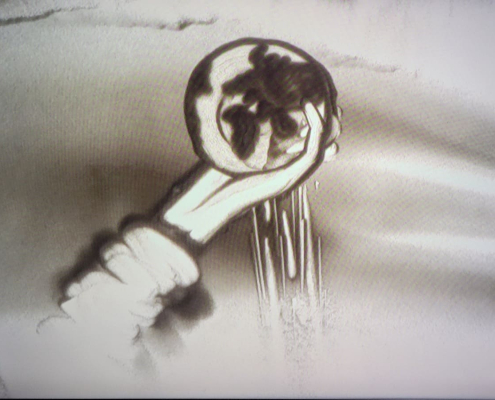 zandtekenaar verhaal in zand